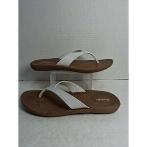 Okabashi‎ Flip Flops White Straps Brown Soles Womens Size ML Made in USA